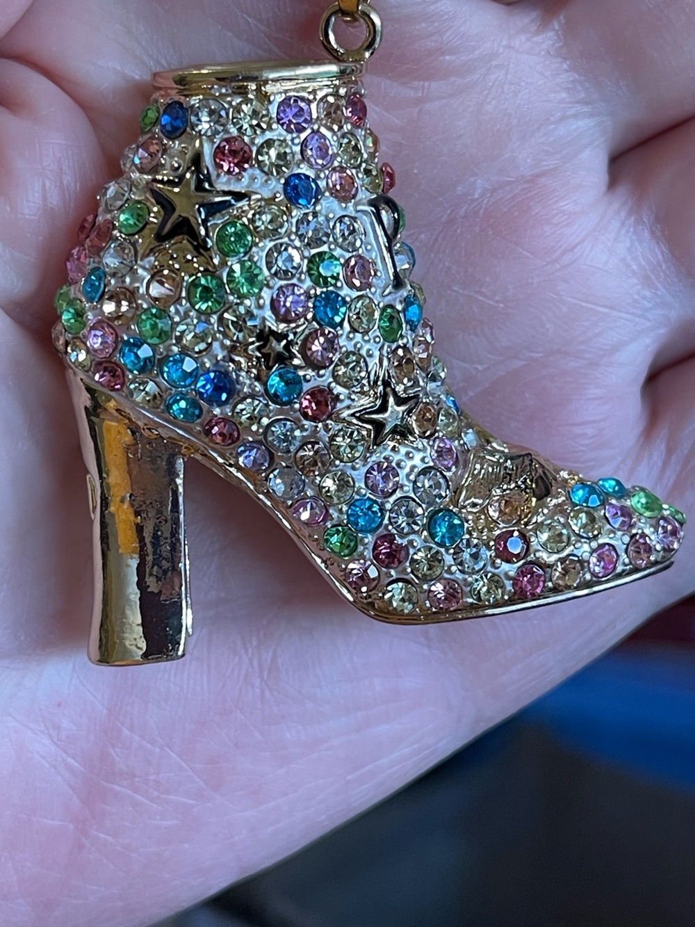 Crystal Embellished Women's Boot Charm. Comes on a 17” chain with 3” extender